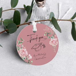 Modern Pink Roses Script Graduation Bedankjes Labels