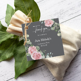 Modern Pink Roses Script Graduation Bedankjes Labels