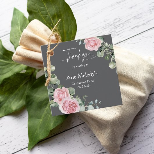 Modern Pink Roses Script Graduation Bedankjes Labels