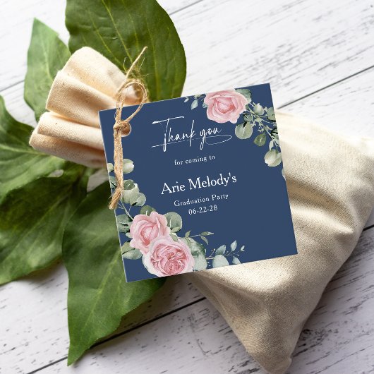Modern Pink Roses Script Graduation Bedankjes Labels