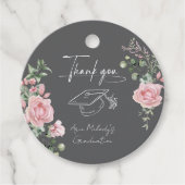 Modern Pink Roses Script Graduation Bedankjes Labels (Voorkant)