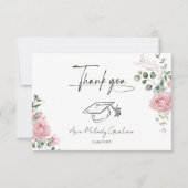Modern Pink Roses Script Graduation Bedankkaart (Voorkant)