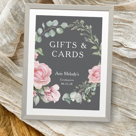Modern Pink Roses Script Graduation Gifts & Cards