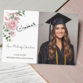 Modern Pink Roses Script Graduation Photo Bedankkaart