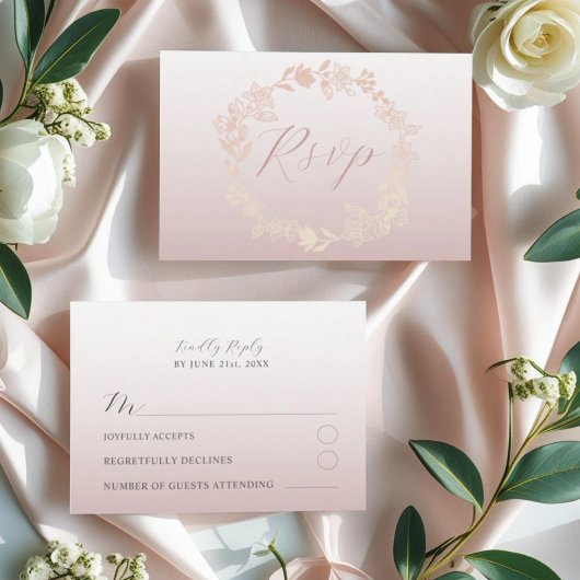 Modern Pink RSVP Calligraphy Wedding Card Kaartje