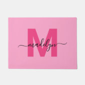 Modern Pink Script Initiaal Monogram Naam Deurmat (Voorkant)