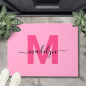 Modern Pink Script Initiaal Monogram Naam Deurmat