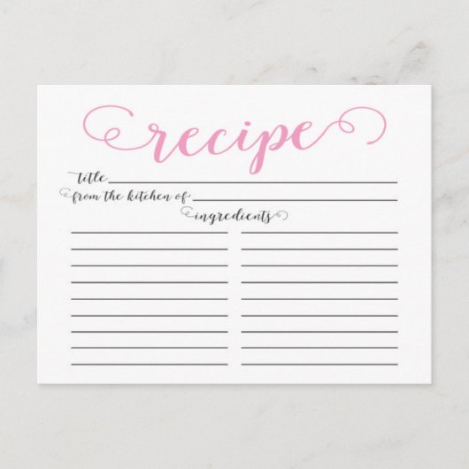 Modern Pink Script Vrijgezellenfeest Recept Kaarte Briefkaart (Voorkant)