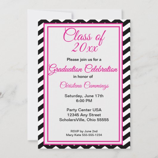 Modern Pink Script with Chevron Border Graduation Kaart (Voorkant)