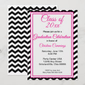 Modern Pink Script with Chevron Border Graduation Kaart (Voorkant / Achterkant)