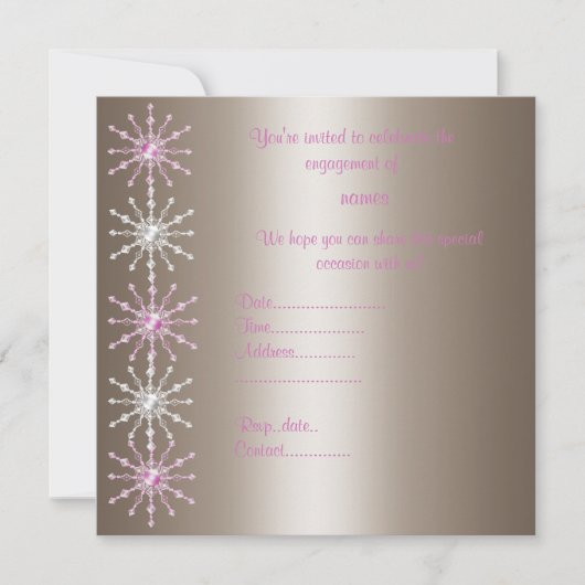 MODERN PINK & SILVER CRYSTAL VERLOVING INVITATIE KAART (Voorkant)