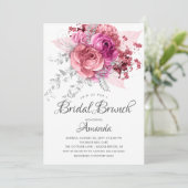 Modern Pink & Silver Floral Bridal Brunch Kaart (Staand voorkant)