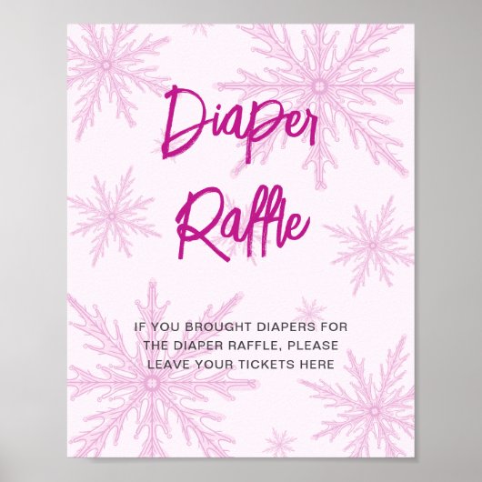 Modern Pink Snowflakes Baby Shower Diaper Raffle Poster (Voorkant)