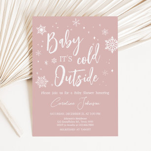Modern Pink Snowflakes Baby shower Kaart
