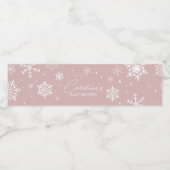 Modern Pink Snowflakes Baby shower Waterfles Etiket (Enkel label)