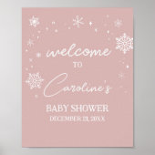 Modern Pink Snowflakes Baby shower Welkom Poster (Voorkant)