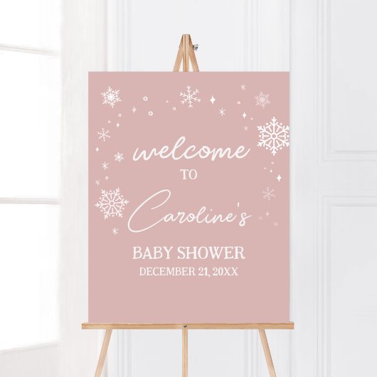 Modern Pink Snowflakes Baby shower Welkom Poster