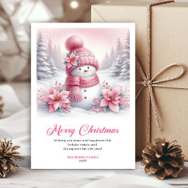 Modern Pink Snowman Kids Download Christmas Cards Feestdagenkaart