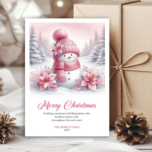 Modern Pink Snowman Kids Download Christmas Cards Feestdagenkaart