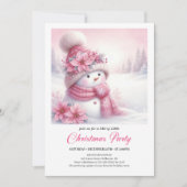 Modern Pink Snowman Kids Download Christmas Invite Kaart (Voorkant)