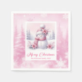 Modern Pink Snowman Kids Winter Forest Pinkmas   Servet (Voorkant)