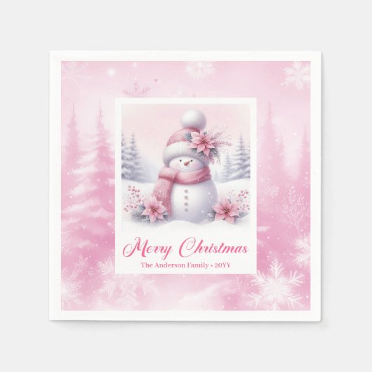 Modern Pink Snowman Kids Winter Forest Pinkmas   Servet (Voorkant)