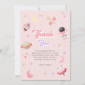 Modern Pink Space Galaxy Girl Birthday Bedankkaart (Voorkant)