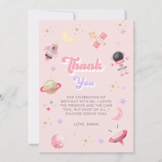 Modern Pink Space Galaxy Girl Birthday Bedankkaart (Voorkant)