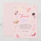 Modern Pink Space Galaxy Girl Birthday Bedankkaart (Voorkant / Achterkant)