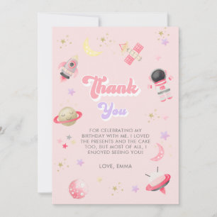 Modern Pink Space Galaxy Girl Birthday Bedankkaart