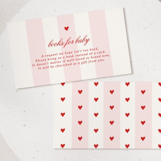 Modern Pink Stripe Heart Valentine Baby Shower Informatiekaartje