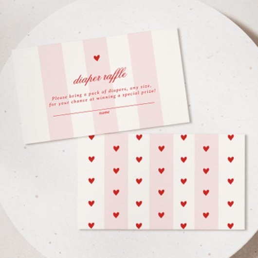 Modern Pink Stripe Heart Valentine Baby Shower Informatiekaartje