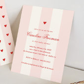 Modern Pink Stripe Heart Valentine Baby Shower Kaart