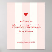 Modern Pink Stripe Heart Valentine Table Welcome Poster (Voorkant)