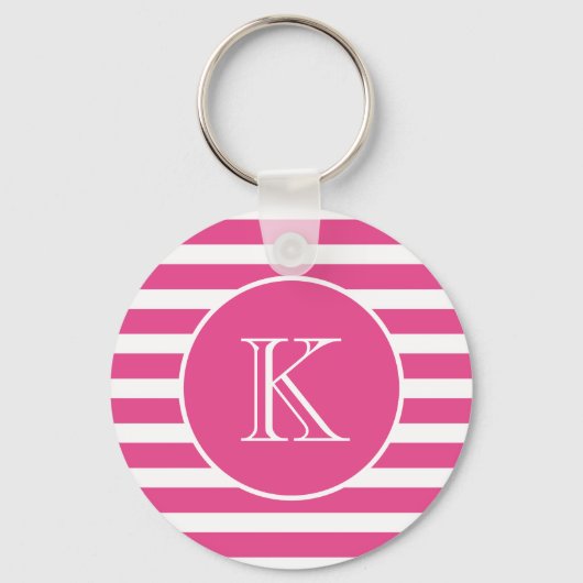Modern Pink Stripe Monogram Sleutelhanger (Voorkant)