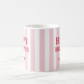 Modern Pink Striped Personalized Happy Holidays Koffiemok (Center)