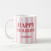 Modern Pink Striped Personalized Happy Holidays Koffiemok (Links)