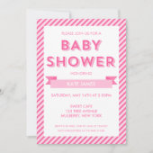 Modern Pink Stripes Baby shower Invitation Kaart (Voorkant)