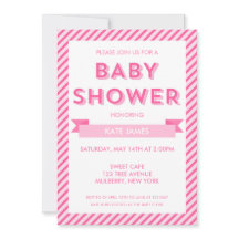 Modern Pink Stripes Baby shower Invitation