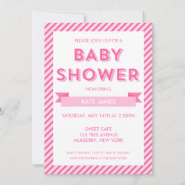 Modern Pink Stripes Baby shower Invitation Kaart