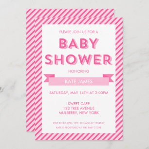 Modern Pink Stripes Baby shower Invitation Kaart