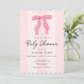 Modern Pink Stripes Coquette Bow Baby shower Kaart (Staand voorkant)