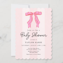 Modern Pink Stripes Coquette Bow Baby shower Kaart