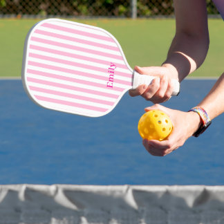 Modern Pink Stripes Custom Name Pickleball Paddle