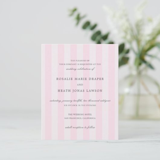 Modern Pink Stripes Elegant Budget Wedding Invite (Staand voorkant)