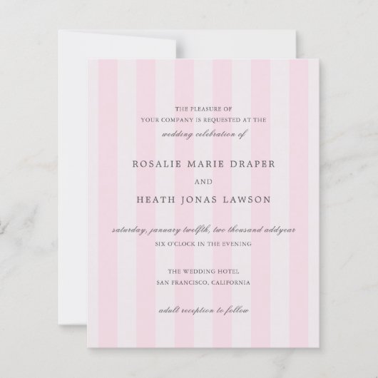 Modern Pink Stripes Elegant Budget Wedding Invite (Voorkant)