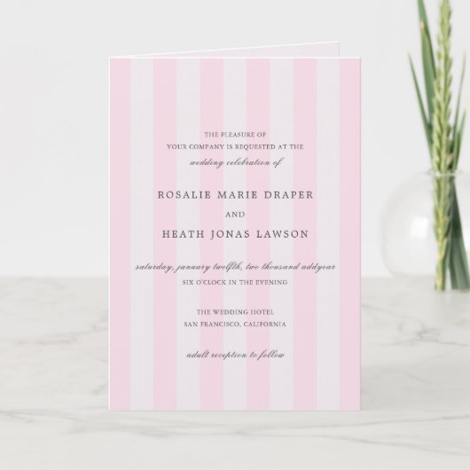 Modern Pink Stripes Elegant Wedding (Voorkant)