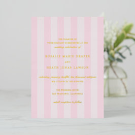 Modern Pink Stripes Elegant Wedding Folie Uitnodiging