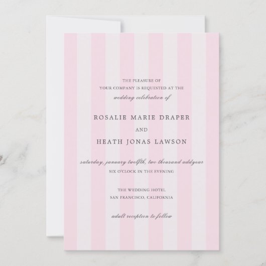 Modern Pink Stripes Elegant Wedding Kaart (Voorkant)