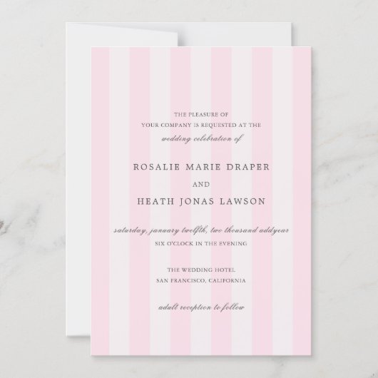 Modern Pink Stripes Elegant Wedding Magnetische Uitnodiging (Voorkant)